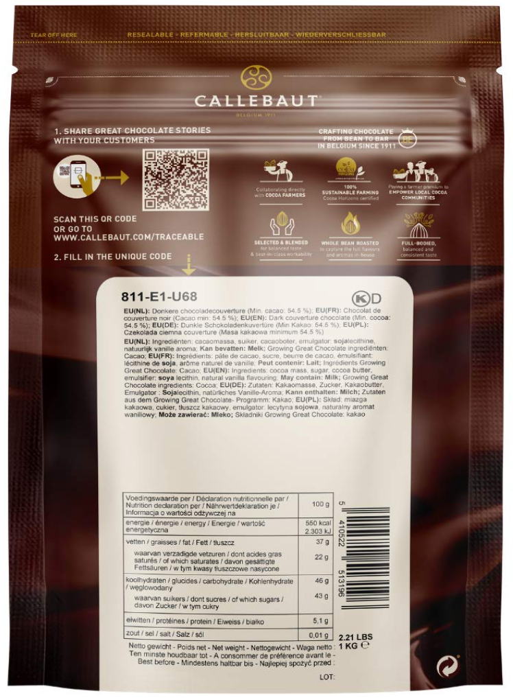 Callebaut 811 Dark Chocolate Callets