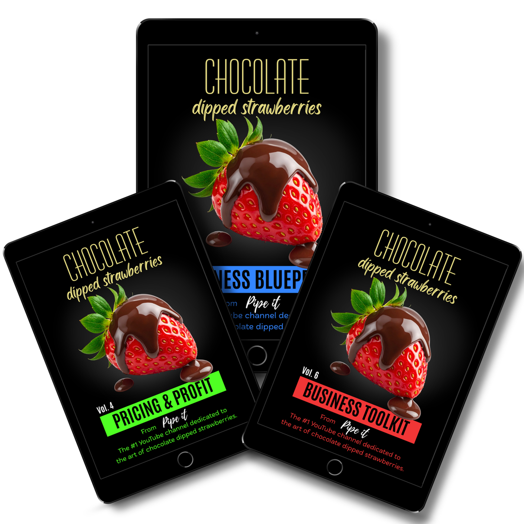 The Pipe It Business Collection featuring three eBooks covering pricing and profit, building a chocolate strawberry business, and practical business planning tools.