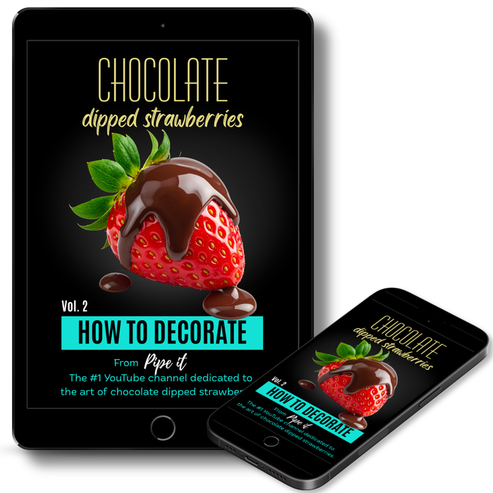 Pipe It How to Decorate eBook, a practical guide to decorating chocolate-covered strawberries with professional techniques, finishes and creative designs.